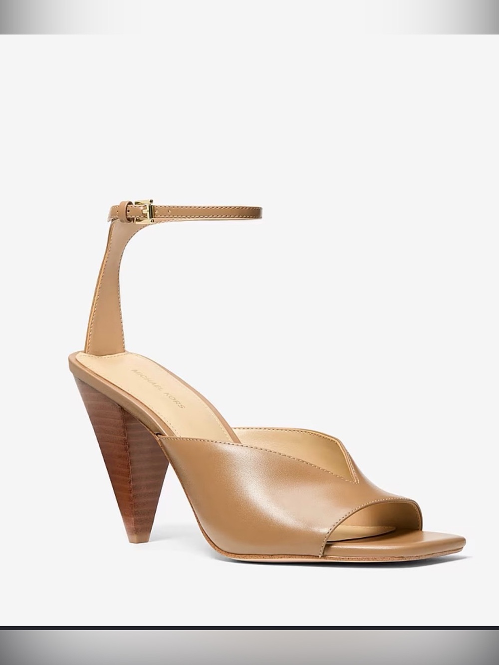 Michael Kors Tan Leather Ankle-Strap Cone Heel Sandal